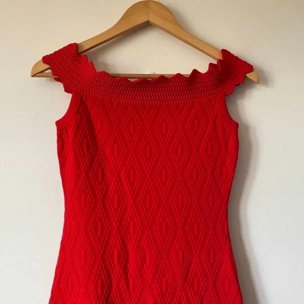 Jonathan Simkhai Off the Shoulder Cocktail Mermaid Stretch Knit Dress Red Sz S - Picture 5 of 9
